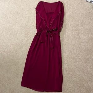 Vintage magenta formal silk dress with rainbow/metallic edging